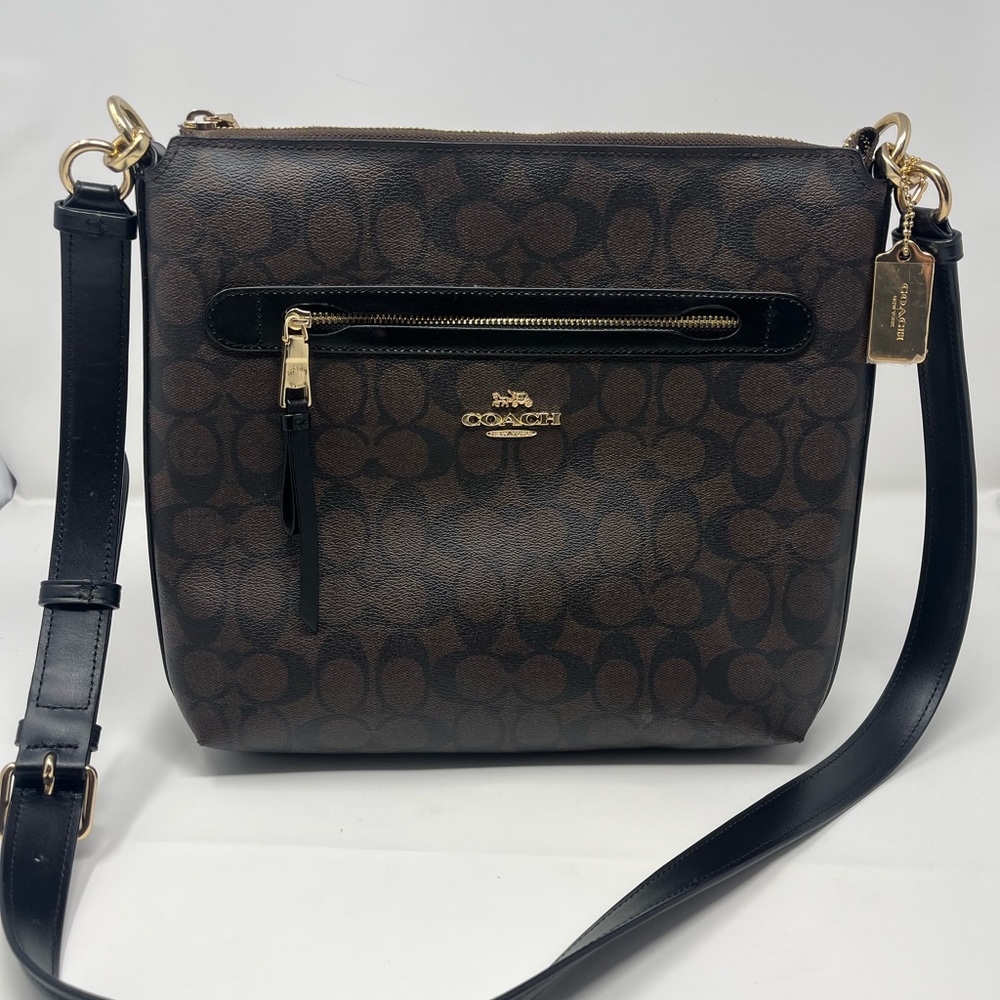 Coach Mae File Crossbody In Signature Canvas - Brown/Black/Gold